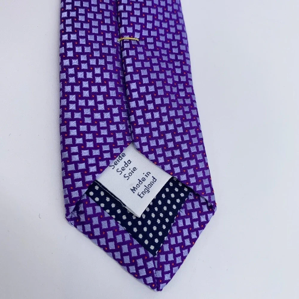 Eton Tie Mens One Size Purple Gray Patterned Silk‎ Luxury Necktie England Made